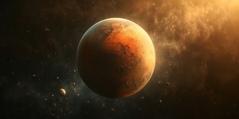 Obraz na płótnie Canvas 3D rendering of an exoplanet resembling Mars, representing astronomy and scientific ideas, set against a black backdrop.