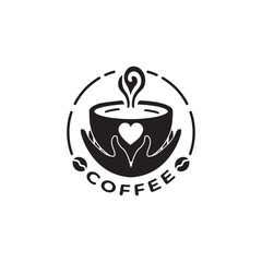 Premium coffee shop logo. Cafe cup icon. Latte aroma symbol. Espresso hot drink cup sign and Arabica cappuccino emblem