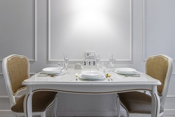 Beautiful table set for an event party or wedding reception . restaurant interior