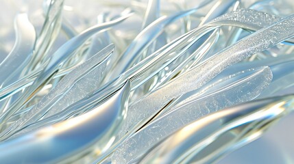 Ice-Kissed Dance: Close-up of wavy grass blades coated in a layer of glistening ice and snow.