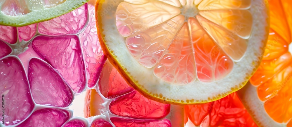 Wall mural Stunning Macro Close-Up: Vibrant Slices of Lem Fruit Displayed in Exquisite Detail