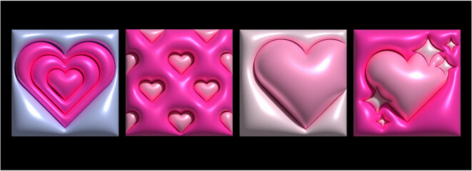 Cute inflated 3d hearts, shiny graphic for valentines day 