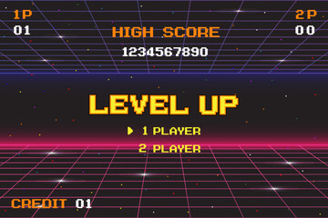 LEVEL UP. pixel art .8 bit game. retro game. for game assets in vector illustrations.	