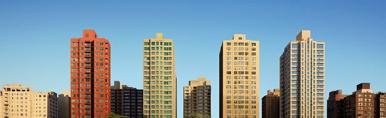 Multi-storey new beautiful houses against the sky. The concept of housing. Generated by AI.