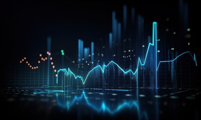 Futuristic cityscape with glowing forex chart.