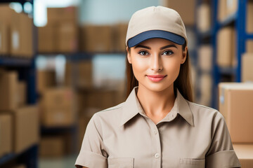 Export postal worker standing workplace delivery center Generative AI picture