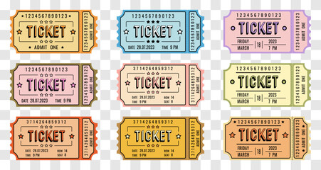 Set of colored retro admin one tickets, template, vector.