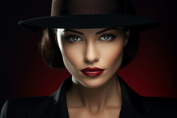 Old fashioned detective or mafia man woman in retro style hat Generative AI picture portrait