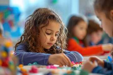 A group of children passionately engaged in an arts and crafts class
