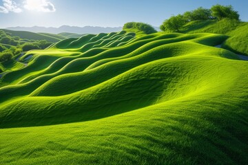 Picturesque green hills under the blue sky - obrazy, fototapety, plakaty