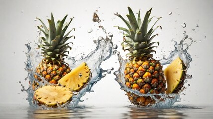 pineapple in water on isolated white