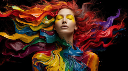 Portrait of a Creative Woman in a Surreal Dreamy Splash of Colors