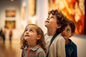 Obraz premium Generative AI technology picture people have art day visiting museum paintings gallery