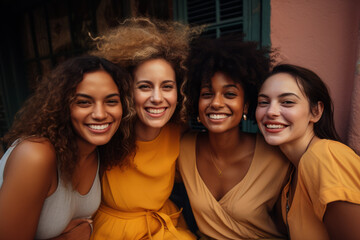 Fototapeta premium A group of beautiful women from different ethnicities, their hair has unique beauty. Some are braided, some are afro, and some are loose wavy.