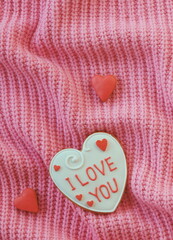 Abstract Valentine Pink Background with Hearts and Beads. Symmetrical Banner