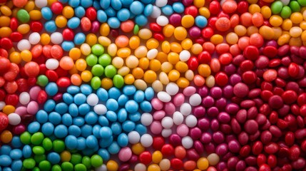 Fototapeta na wymiar Colourful Skittles candy. Candy like skittles background texture wallpaper. YumEarth Fruit Flavored Organic Giggles An Alternative to Skittles. SmartSweets Sour Blast Buddies. Horizontal banner format