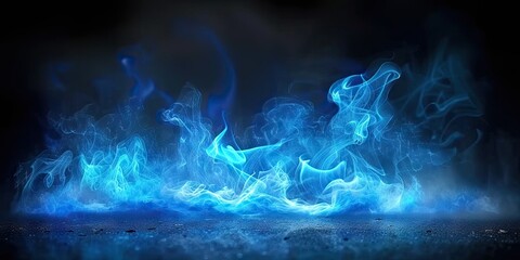 Obraz premium Smoke swirls in abstract artistry light and shadow dance in blue fire and black background. Elegant curves and flowing forms mystical display of air and energy. Fog and graceful lines in motion