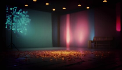 empty room with colorful light on walls