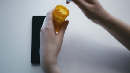 Person turning off medication reminder app on cellphone, taking daily supplement