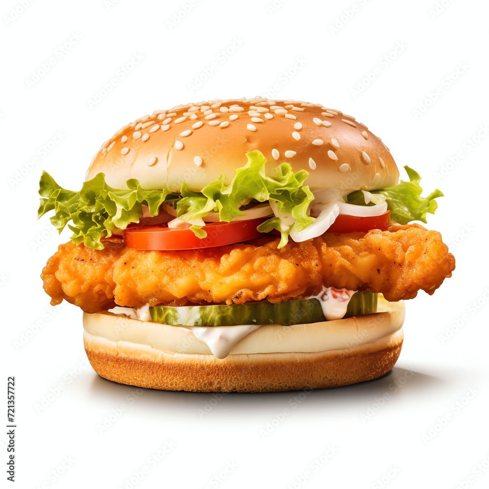 Wall mural a kentucky fried monkfish burger, studio light , isolated on white background - Wall murals