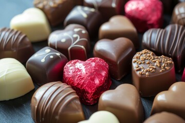 Sweet indulgence with heart-shaped chocolates, Generative AI