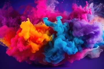 A mix of vibrant colors suspended in mid-air, creating a stunning and mesmerizing visual spectacle., Multi-colored smoke, AI Generated