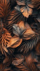 Fototapeta premium Dry Pine Fir Blend: Blending dry pine and fir leaves into intricate, harmonious forms in a macro shot.