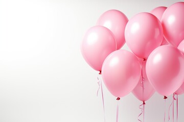 A joyful scene of multiple bright pink balloons floating together in the sky, adding merriment to any celebration., Party balloons background, pink balloons on a white background, AI Generated