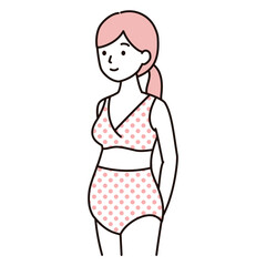 マタニティブラ・マタニティショーツを着用した妊娠中の女性のシンプルイラスト・妊婦さん・ピンク