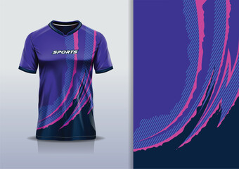 T-shirt mockup with abstract curve line grunge rustic racing jersey design for football, soccer, racing, esports, running, in purple color © Nimpuna O