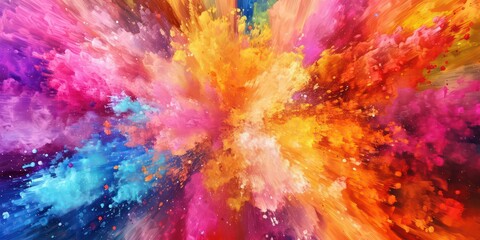 Fototapeta na wymiar Explosion bursting forth in a riot of bright rainbow colors. The composition exudes an air of fun and excitement as the colorful and bold splashes create a dynamic and visually captivating background.