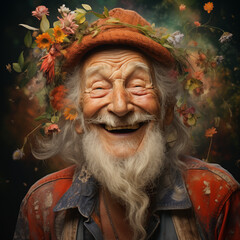 image of a smiling old man with a beard and a hat - 721359927