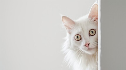 Obraz premium Turkish Angora cat Peeking around corner 4
