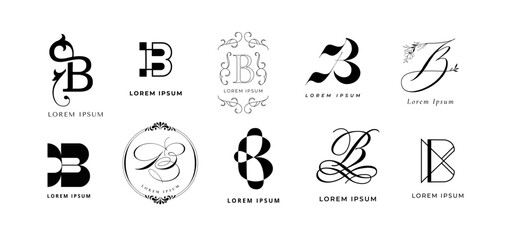 Creative B emblem. Letter b monogram for Beauty, Books, Beach and Butterfly branding template vector icon set