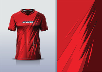 Sport jersey design template mockup stripe line racing for football soccer, running, esports, red color   © Nimpuna O