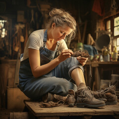 shoemaker in the old workshop