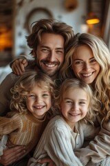 Fototapeta premium Happy family of four smiling together