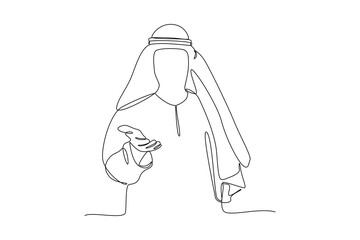 Saudi Arab businessman fashion in different poses isolated on white background. Vector illustration in a flat style. Editable strokes.