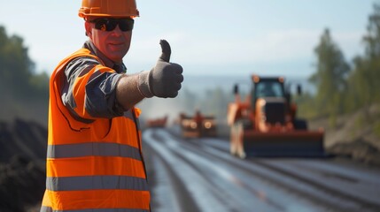 Jubilant Worker: Road Construction Approval