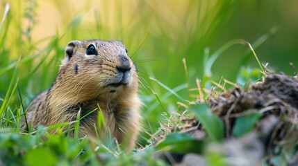 Naklejka na ściany i meble Russian grassland home of the Caucasian Gopher, also known as Spermophilus musicus.