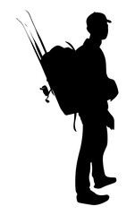 people hanging fishing bag silhouete illustration