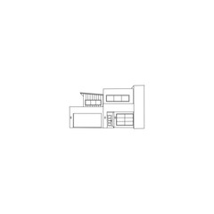 Blue outlines an architectural sketch of a detached family house with a garden. Vector.Linear pencil sketch of the house. White silhouette of a cottage-type house. Isolated. Vector