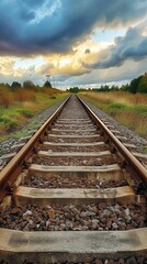 Fototapeta na wymiar Railway Track , Vanishing Point Journey's Commence - Railway to the Horizon