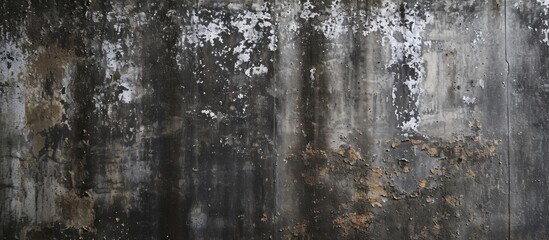 Weathered stain cement building wall, creating a dark and dirty atmosphere in an old apartment in Japan.