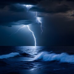 Photo of Lightning in the sea background black