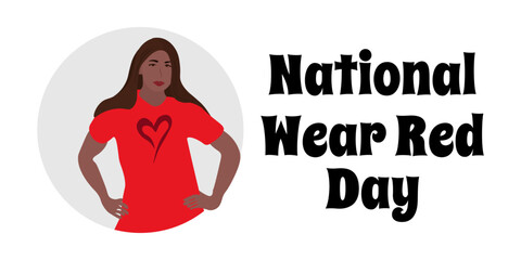 National Wear Red Day, horizontal banner or poster on the topic of medicine and women's heart disease
