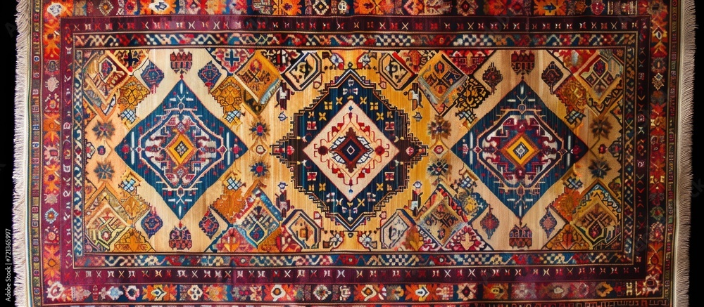 Wall mural iranian traditional wool carpet with geometric design texture