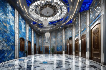 Obraz premium interior decoration of the room with colorful wall and wallpaper in the colorful ceiling and wall with decoration of the table and chair with while marble tiles in the floor with furnished material