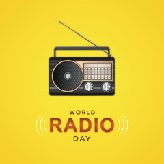 world | radio | day | poster | flat, design, vector, abstract | graphic. of 4 February | world radio day, post | holiday, promo, radio, classic, modern | Vintage  - obrazy, fototapety, plakaty