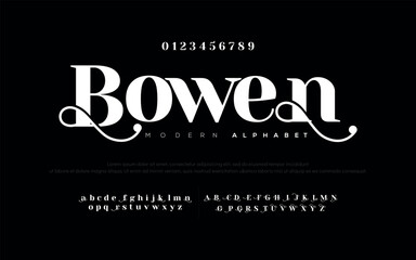 Bowen Elegant Font Uppercase Lowercase and Number. Classic Lettering Minimal Fashion Designs. Typography modern serif fonts regular decorative vintage concept. vector illustration